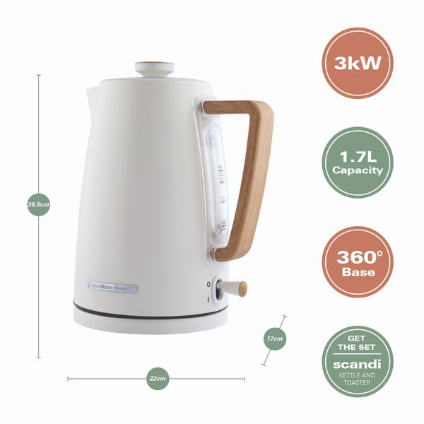 HAMILTON BEACH KETTLE and TOASTER SET SCandI COLLECTION CREAM