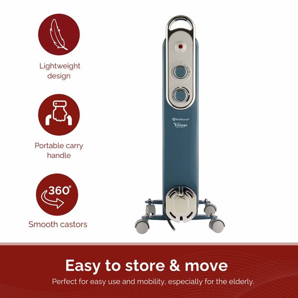 Rediffusion Vintage 9 Fin Oil Filled Radiator Blue