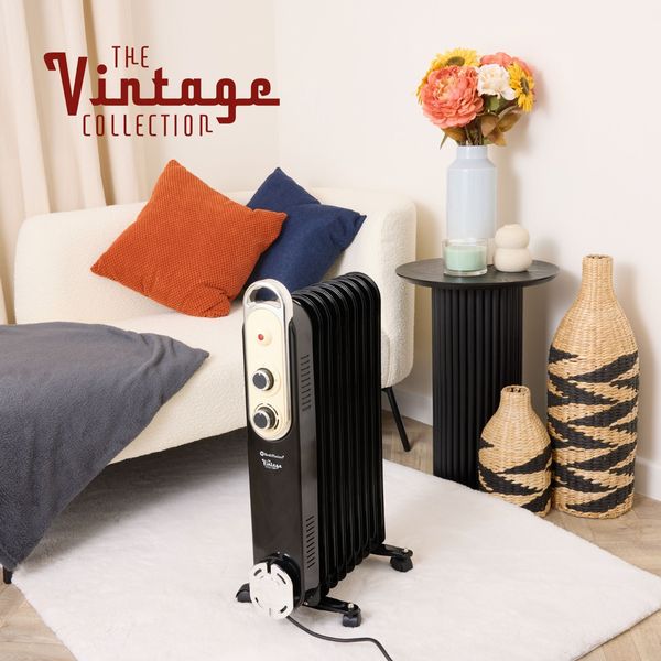 Rediffusion Vintage 9 Fin Oil Filled Radiator Black