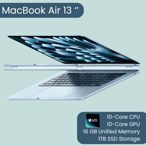 MacBook Air 13-inch, Apple M5 chip, 10C CPU, 10C GPU, 16GB UM, 1TB SSD -