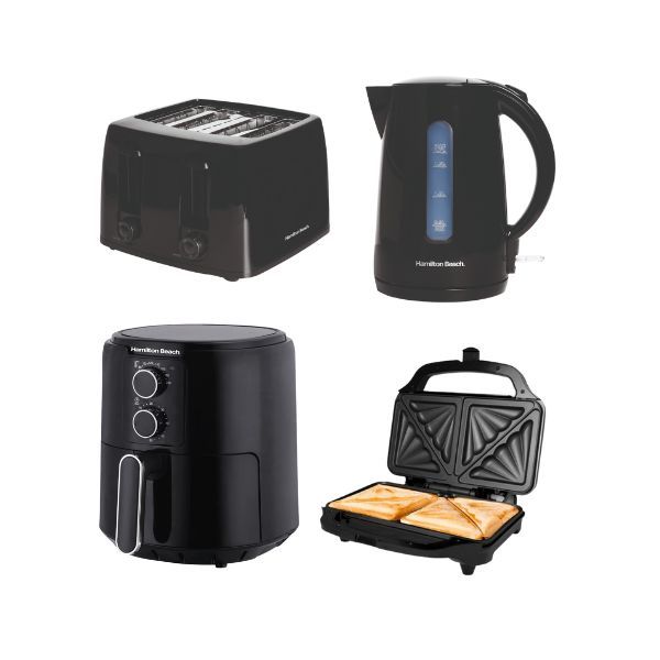  Hamilton Beach Essentials 1.7L Rapid Boil Kettle, 4 Slot Toaster, Deep Fill Sandwich Maker & 4.2L...