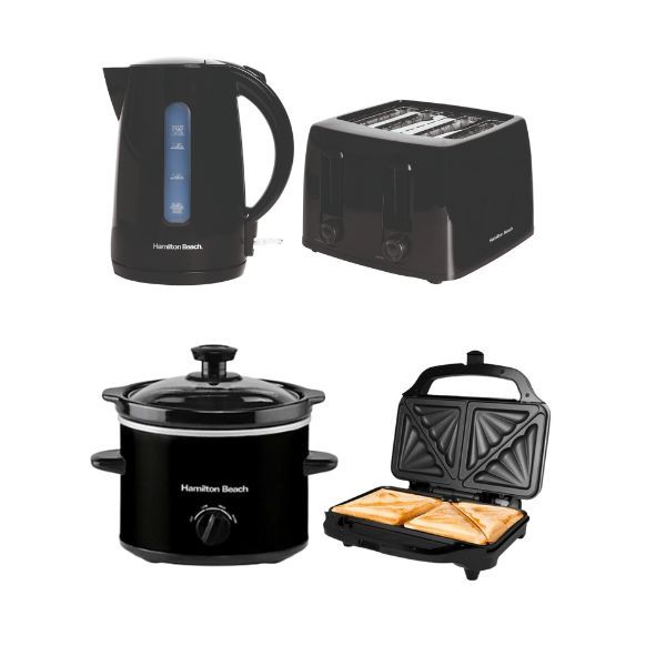  Hamilton Beach Essentials 1.7L Rapid Boil Kettle, 4 Slot Toaster, Deep Fill Sandwich Toaster & 3.5L...