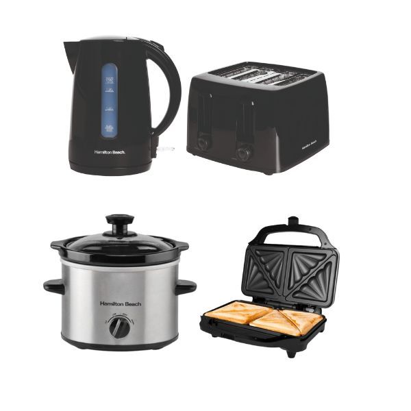 Hamilton Beach Essentials 1.7L Rapid Boil Kettle, 4 Slot Toaster, Deep Fill Sandwich Toaster & 3.5L...