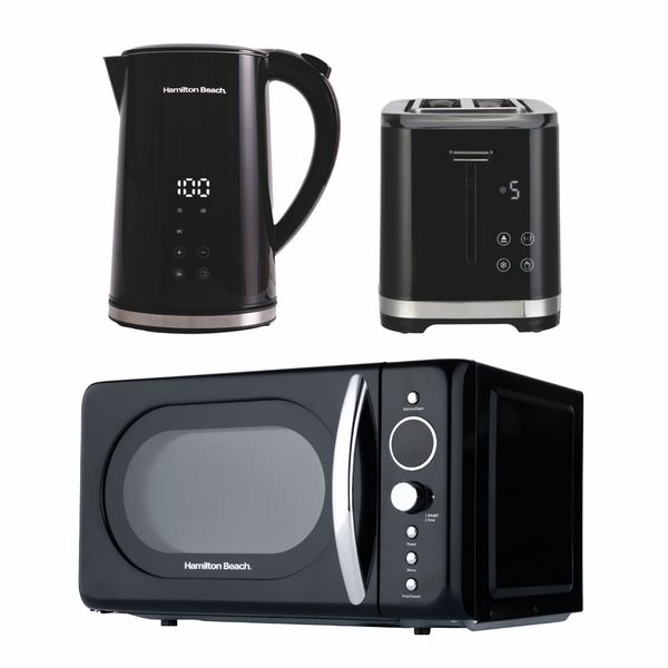 Hamilton Beach FlexiControl Kettle, Toaster and 20L Retro Microwave - Black