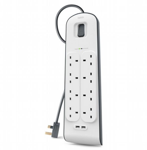 Belkin 8 Way Surge Protection Strip - 2m with 2 x 2.4amp USB Charging