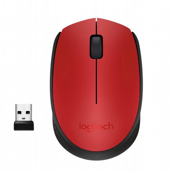 Logitech M170 Wireless Mouse, Ambidextrous, Optical, RF Wireless, 1000 DPI, Red
