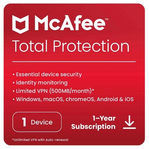 McAfee Total Protection 1 Device 1-Year Subscription - DIGITAL DOWNLOAD