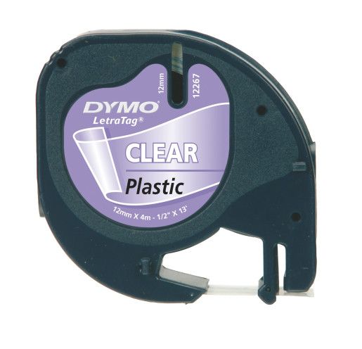 Dymo LetraTag Clear Plastic Tape 12mmX4m Bk