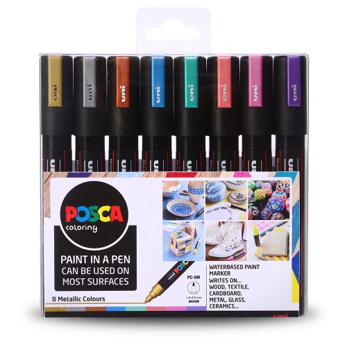 Uni: Posca Marker: PC-5M: Medium Bullet Tip: 1.8 - 2.5mm: Metallic Set of 8